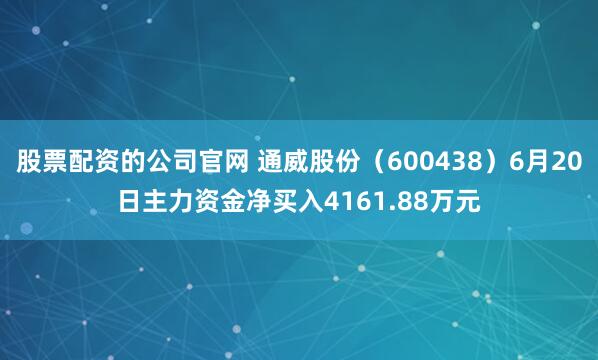 股票配资的公司官网 通威股份（600438）6月20日主力资金净买入4161.88万元
